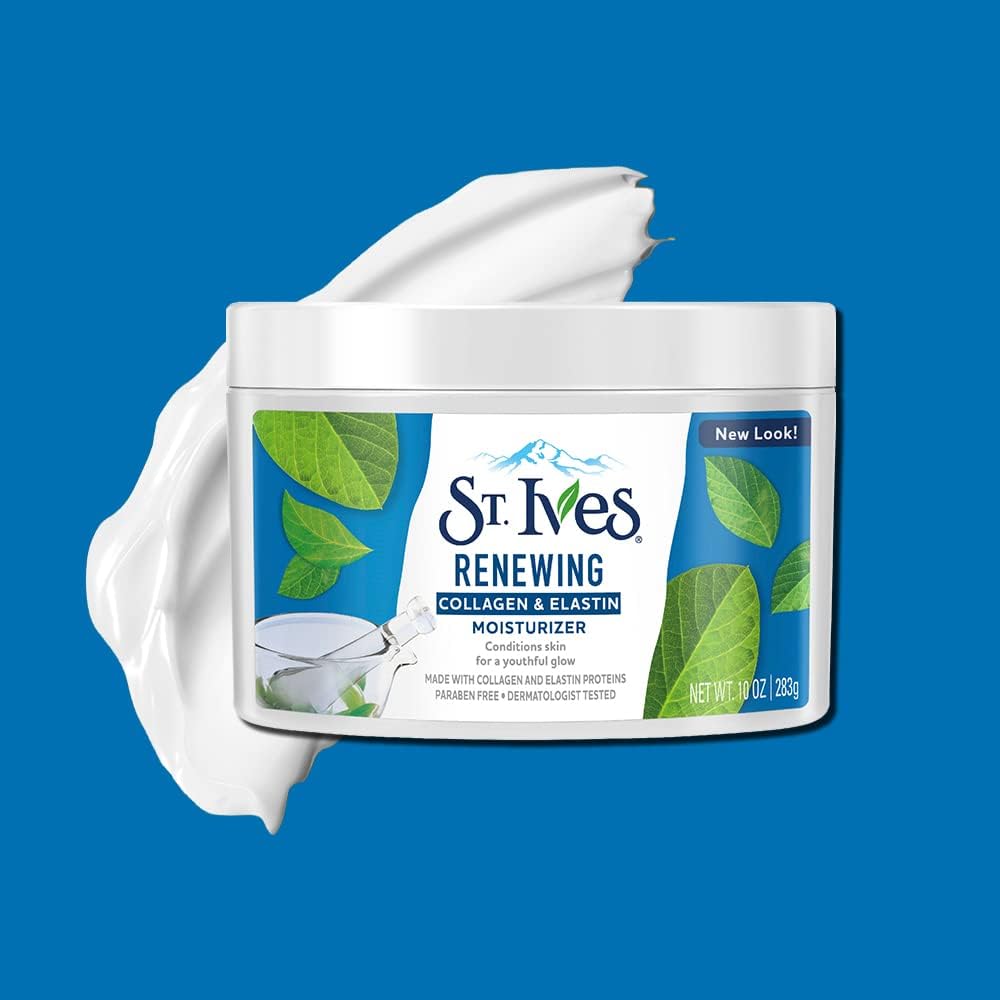 St. Ives Face Moisturizer Cream, Collagen and Elastin, Renewing Facial Moisturizer for Women, Paraben Free, Dermatologist Tested Daily Moisturizing for Dry Skin Cruelty Free, 10 oz