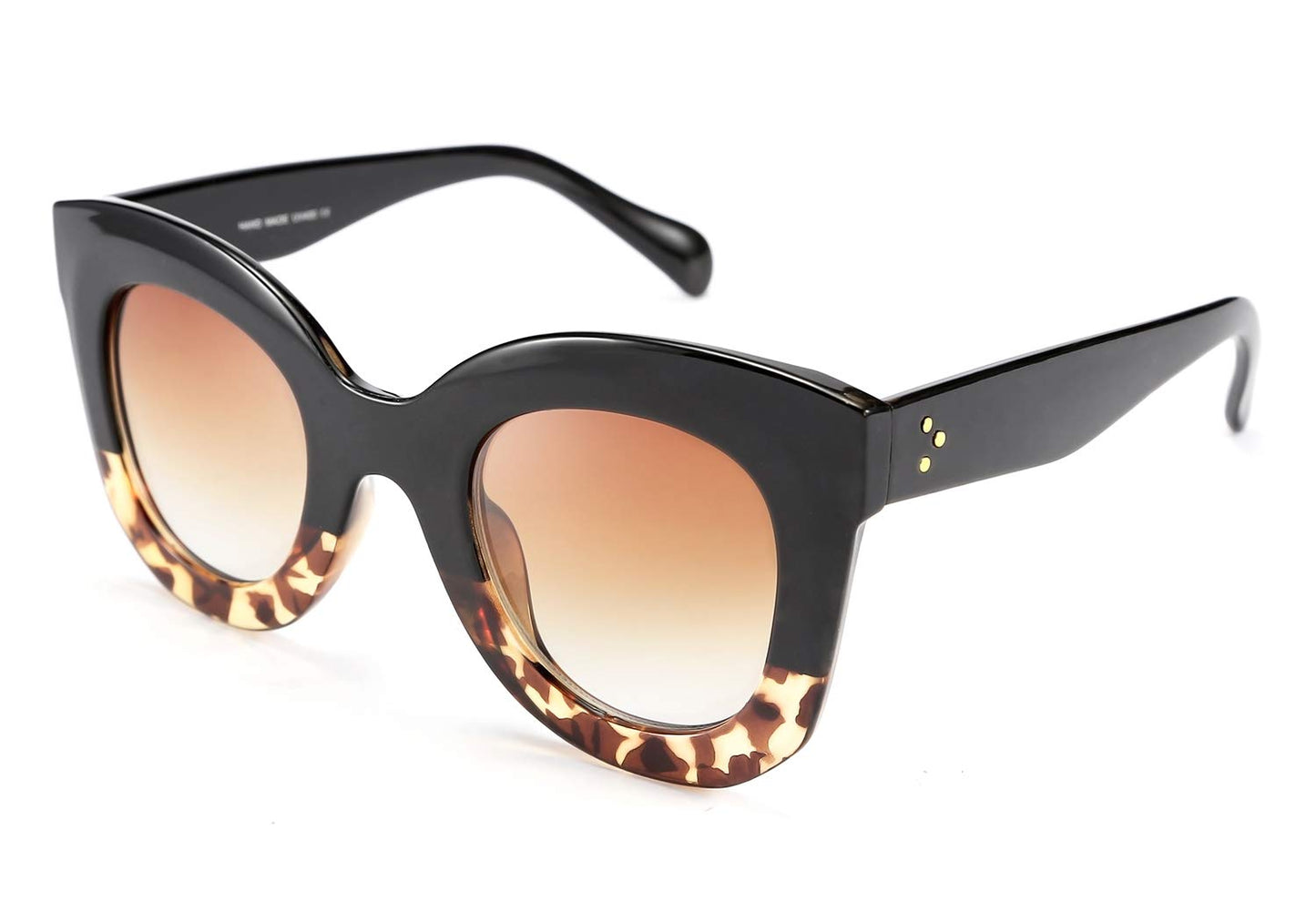 Retro Oversized Square Horn Sunglasses Semi Cat Eye Butterfly Glass Big Thick Bold Frame