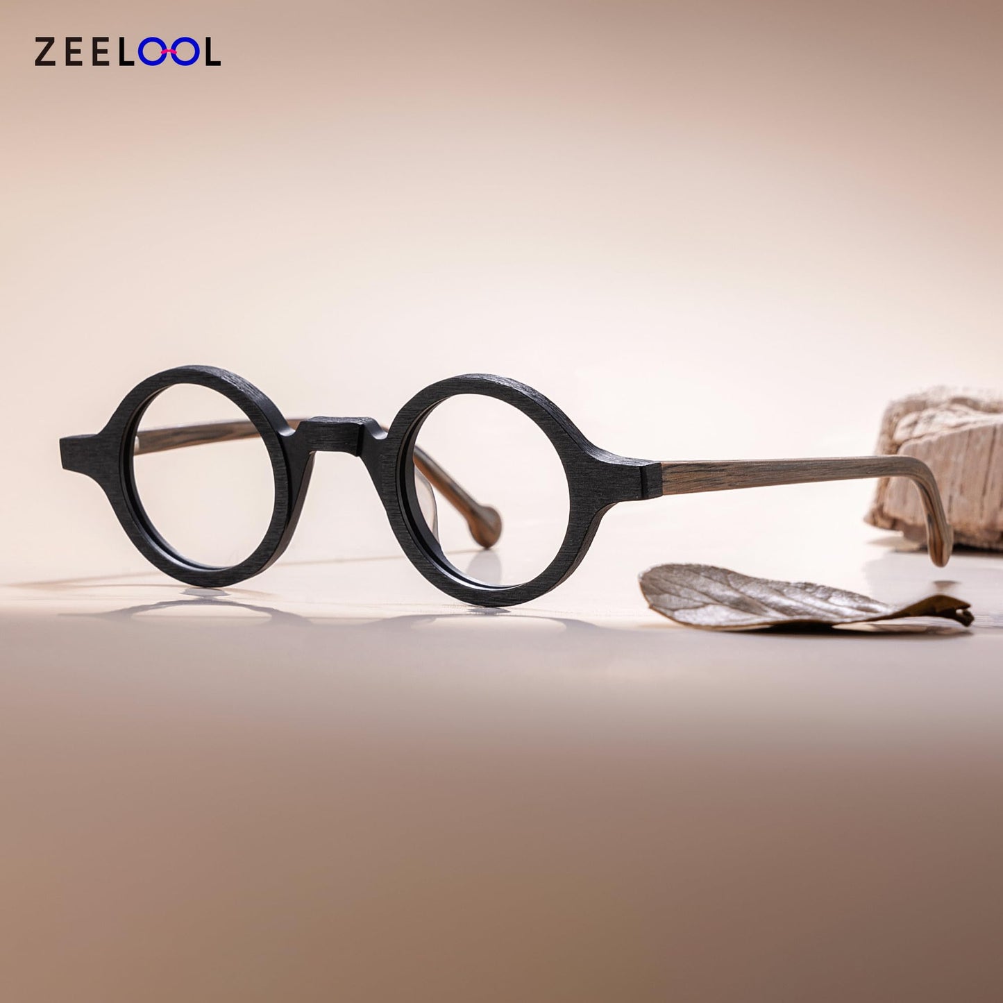 Vintage Small Round Blue Light Blocking Glasses for Men Women Wood Grain Acetate Eyewear
