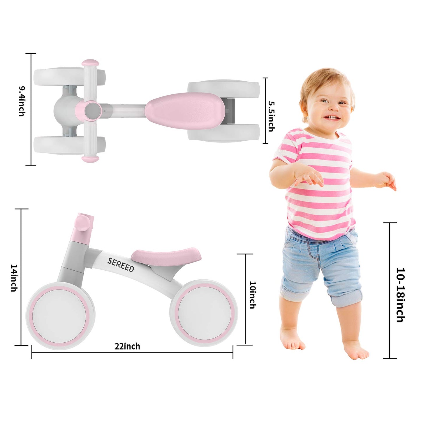 Baby Balance Bike for 1 Year Old Boys Girls 12-24 Month Toddler Balance Bike, 4 Wheels Toddler First Bike, First Birthday Gifts