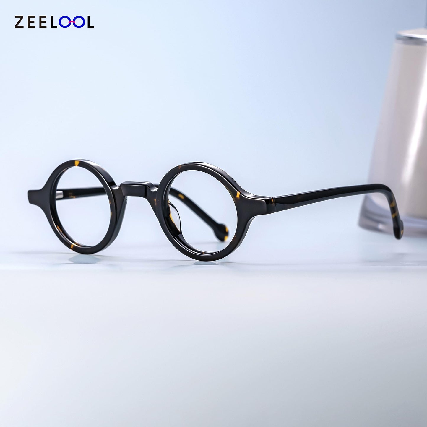Vintage Small Round Blue Light Blocking Glasses for Men Women Wood Grain Acetate Eyewear