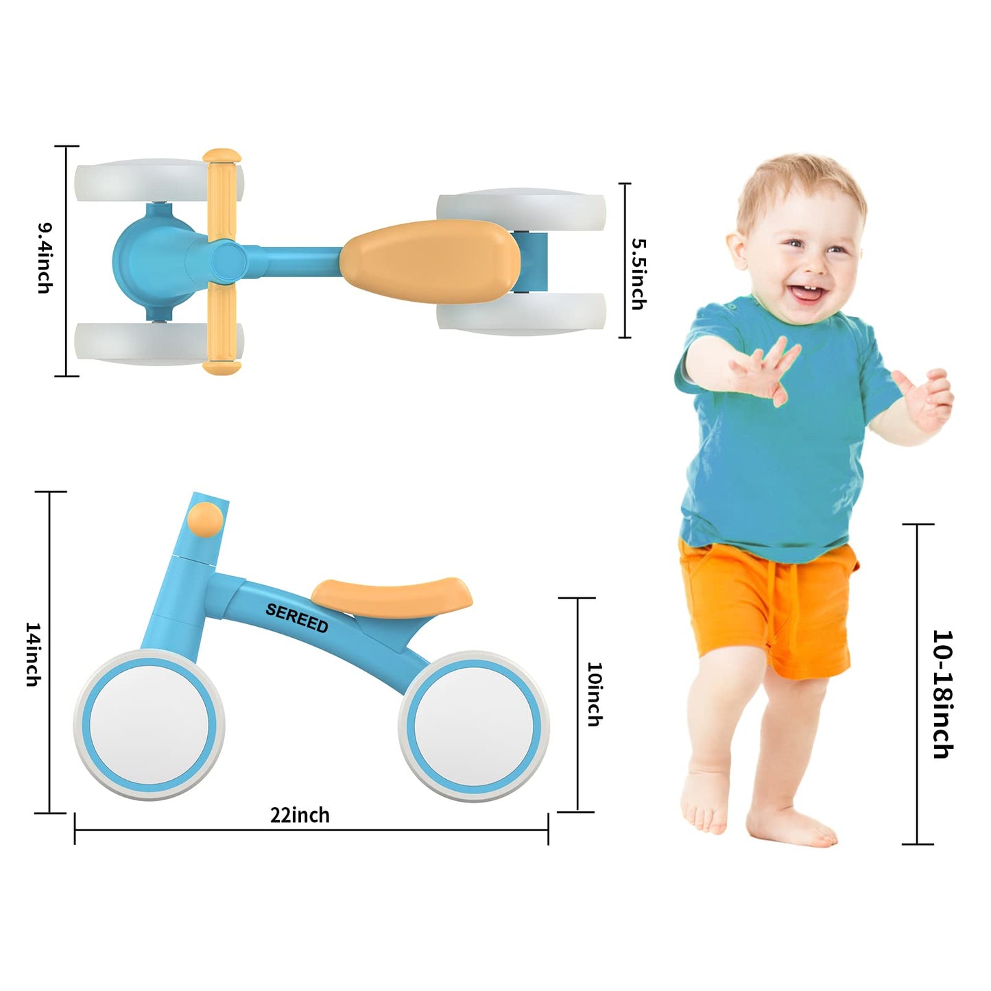 Baby Balance Bike for 1 Year Old Boys Girls 12-24 Month Toddler Balance Bike, 4 Wheels Toddler First Bike, First Birthday Gifts