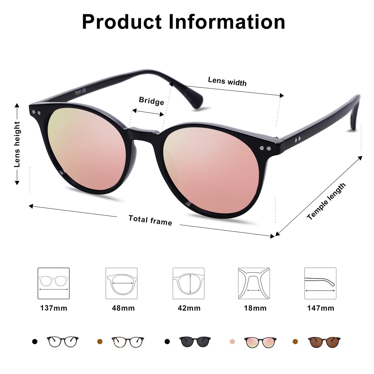 Small Round Classic Polarized Sunglasses for Women Men Vintage Style UV400 Lens SJ2113