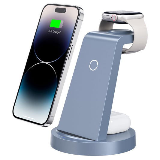 3 in 1 Charging Station for iPhone, Wireless Charger for iPhone 16e 16 15 14 13 12 11 X Pro Max & Apple Watch - Wireless Charging Station for AirPods 4 3 Pro
