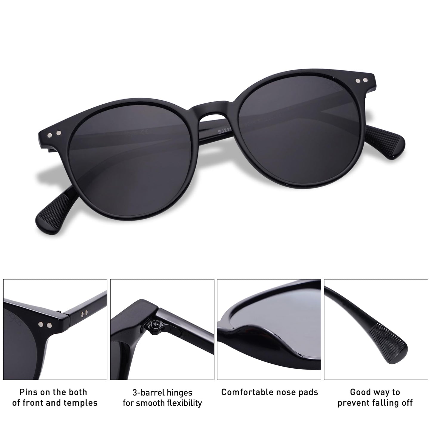 Small Round Classic Polarized Sunglasses for Women Men Vintage Style UV400 Lens SJ2113