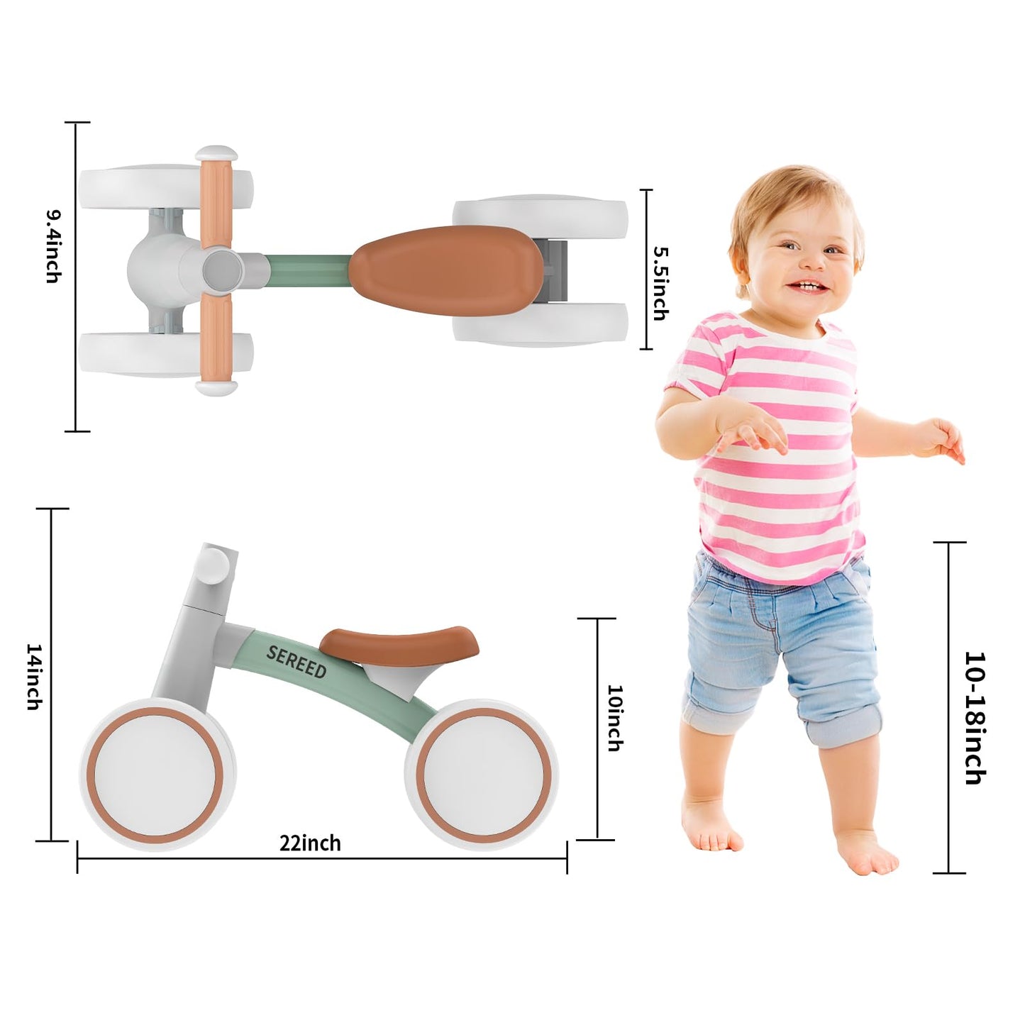 Baby Balance Bike for 1 Year Old Boys Girls 12-24 Month Toddler Balance Bike, 4 Wheels Toddler First Bike, First Birthday Gifts