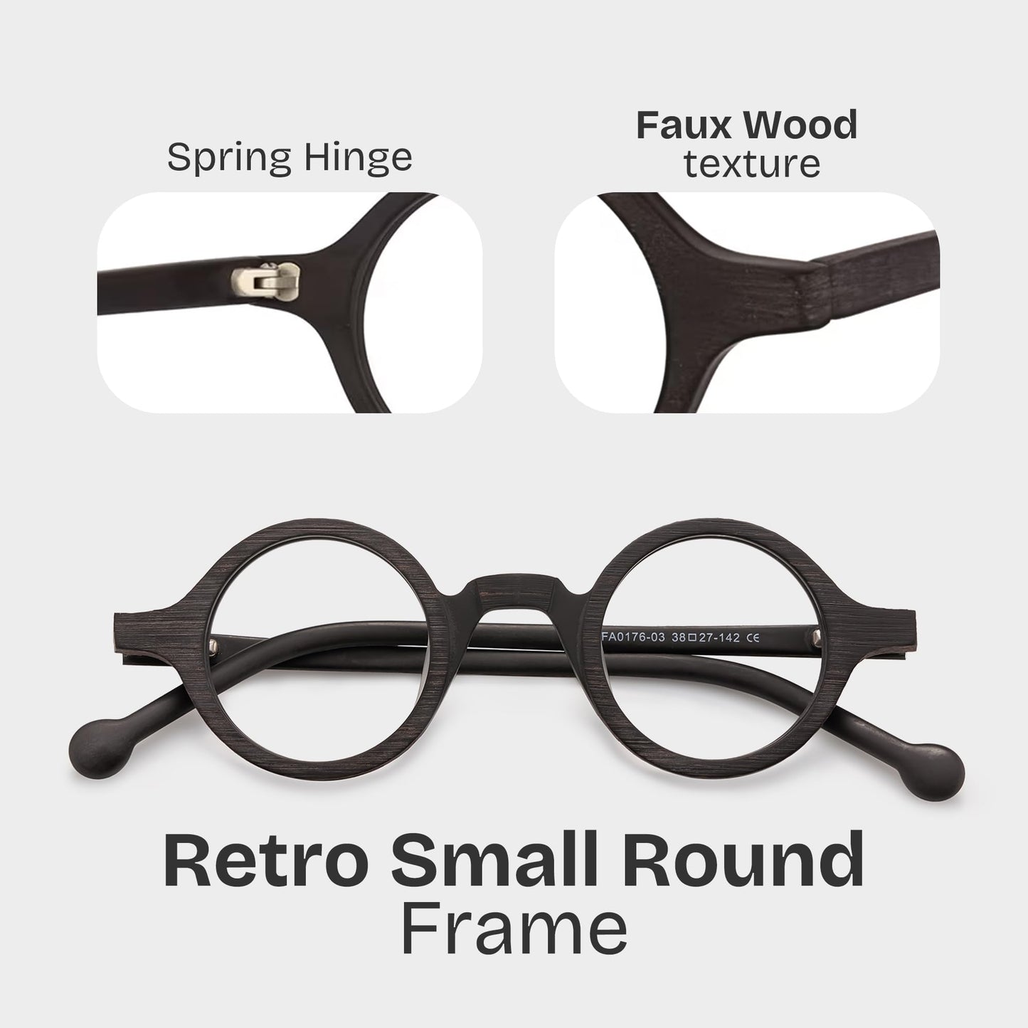 Vintage Small Round Blue Light Blocking Glasses for Men Women Wood Grain Acetate Eyewear