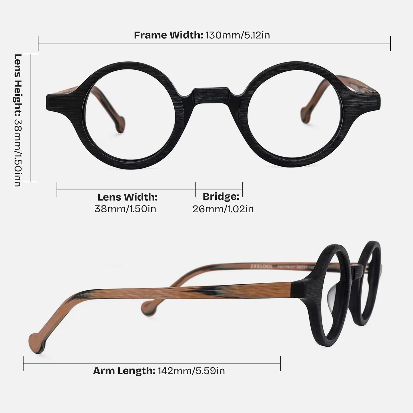 Vintage Small Round Blue Light Blocking Glasses for Men Women Wood Grain Acetate Eyewear