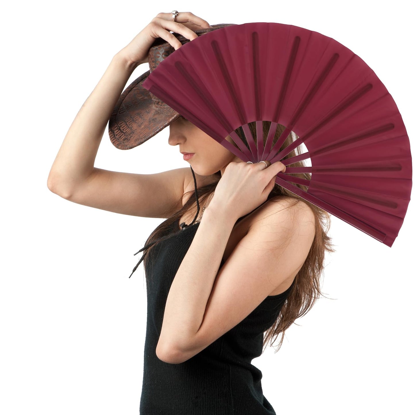 Blulu 4 Pcs Large Folding Fans for Line Dancing Big Silk Hand Clapping Popping Fans Bulk for Dancing Boots on The Ground Festival Party Decoration(Classic Style,Blue, Rose Red, Green, Red,13 Inch)