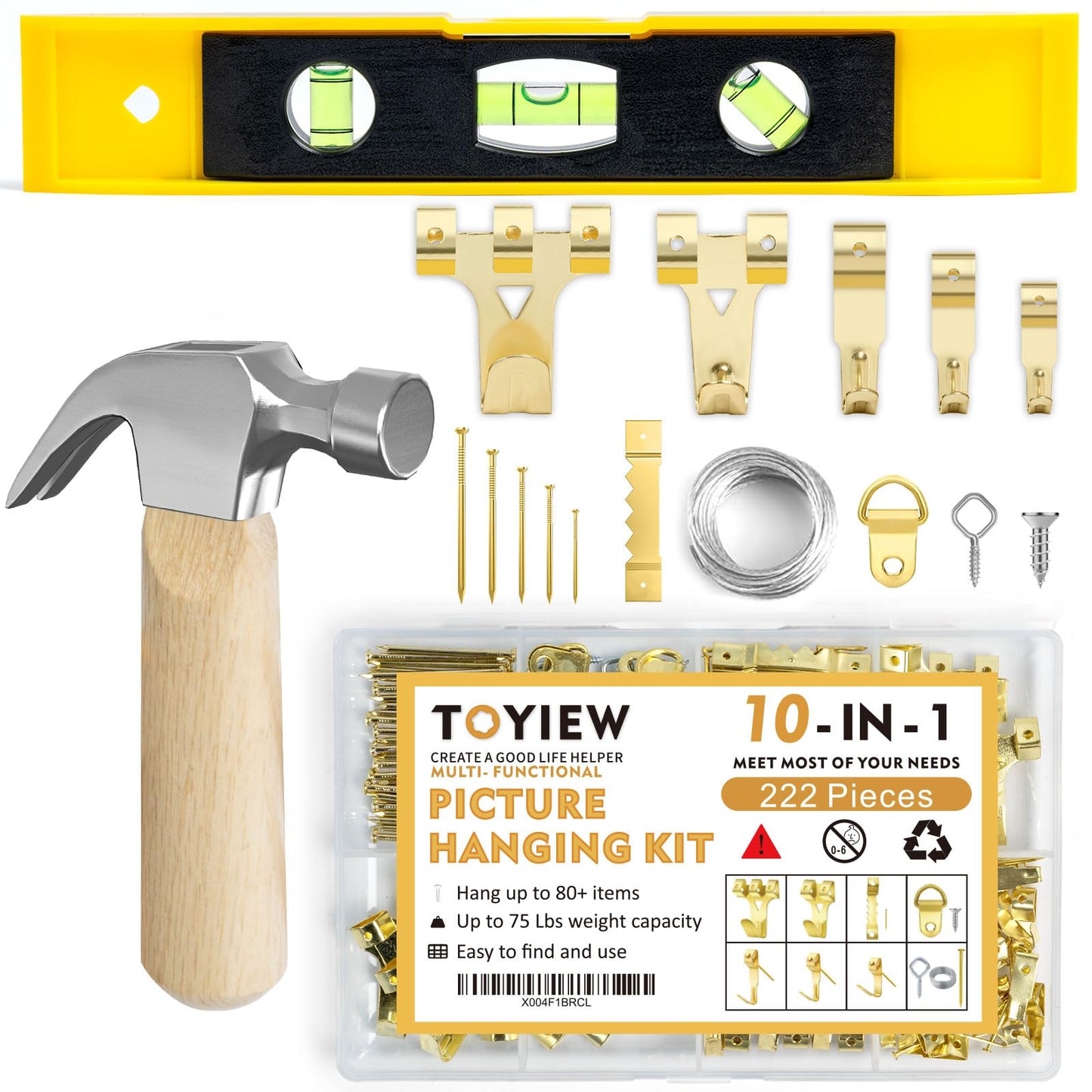 1002pcs Hardware Nails Assortment Kit, Nails for Hanging Pictures, Small Wall Nails for Hanging, Finishing Nails, Common Wood Nails, Mini 8oz Claw Hammer and Nails Set with Magnetic Wristband