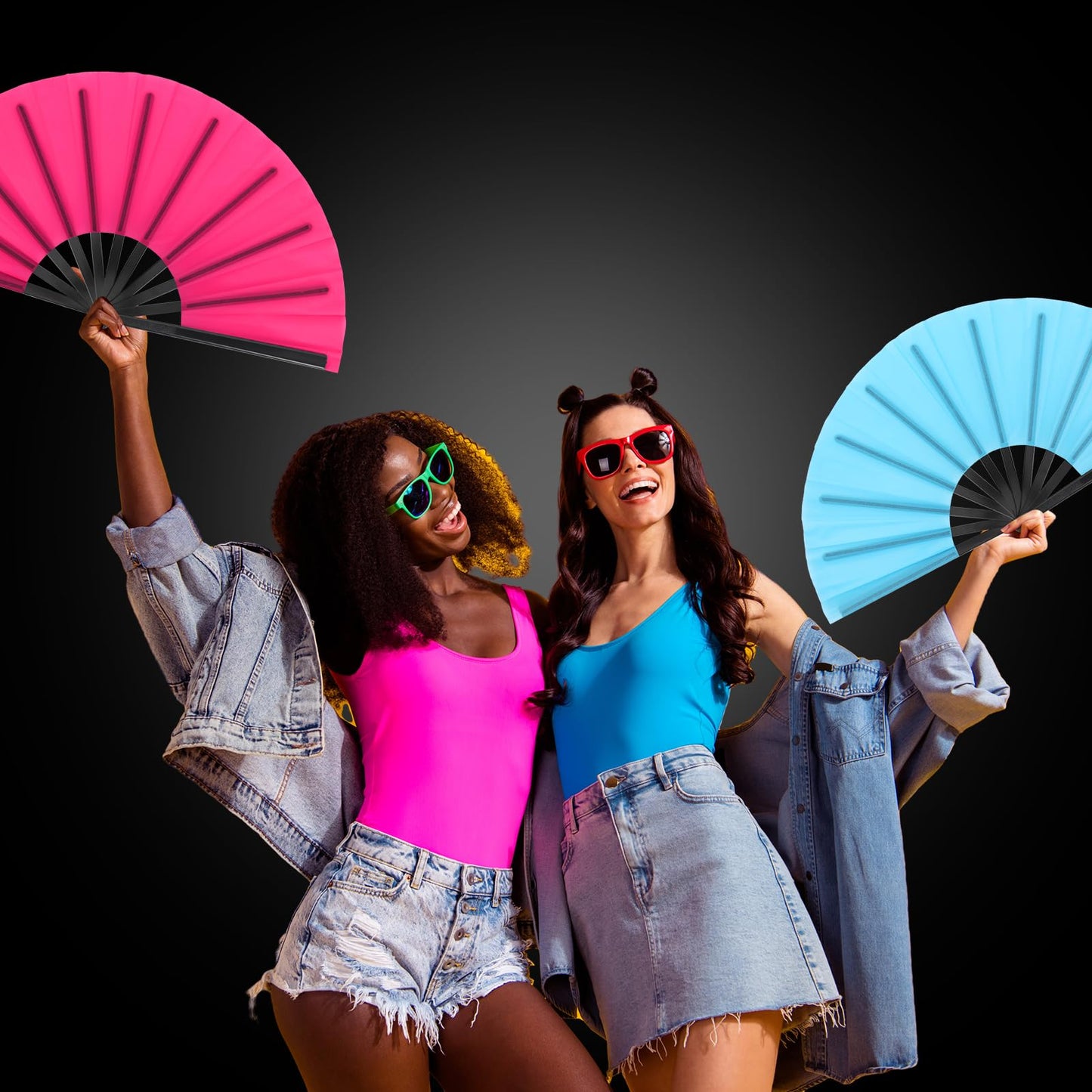 Blulu 4 Pcs Large Folding Fans for Line Dancing Big Silk Hand Clapping Popping Fans Bulk for Dancing Boots on The Ground Festival Party Decoration(Classic Style,Blue, Rose Red, Green, Red,13 Inch)