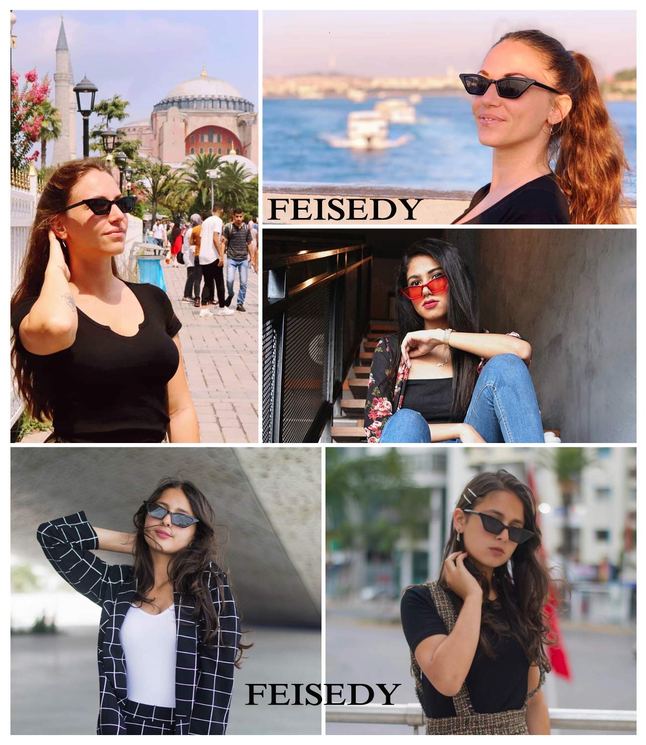 Small Cat Eye Sunglasses Vintage Square Shade Women Eyewear B2291