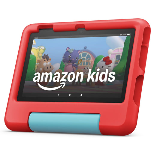 Amazon Fire 7 Kids tablet (newest model) ages 3-7. Top-selling 7" kids tablet on Amazon. Includes ad-free and exclusive content, easy parental controls, 10-hr battery, 32 GB, Blue