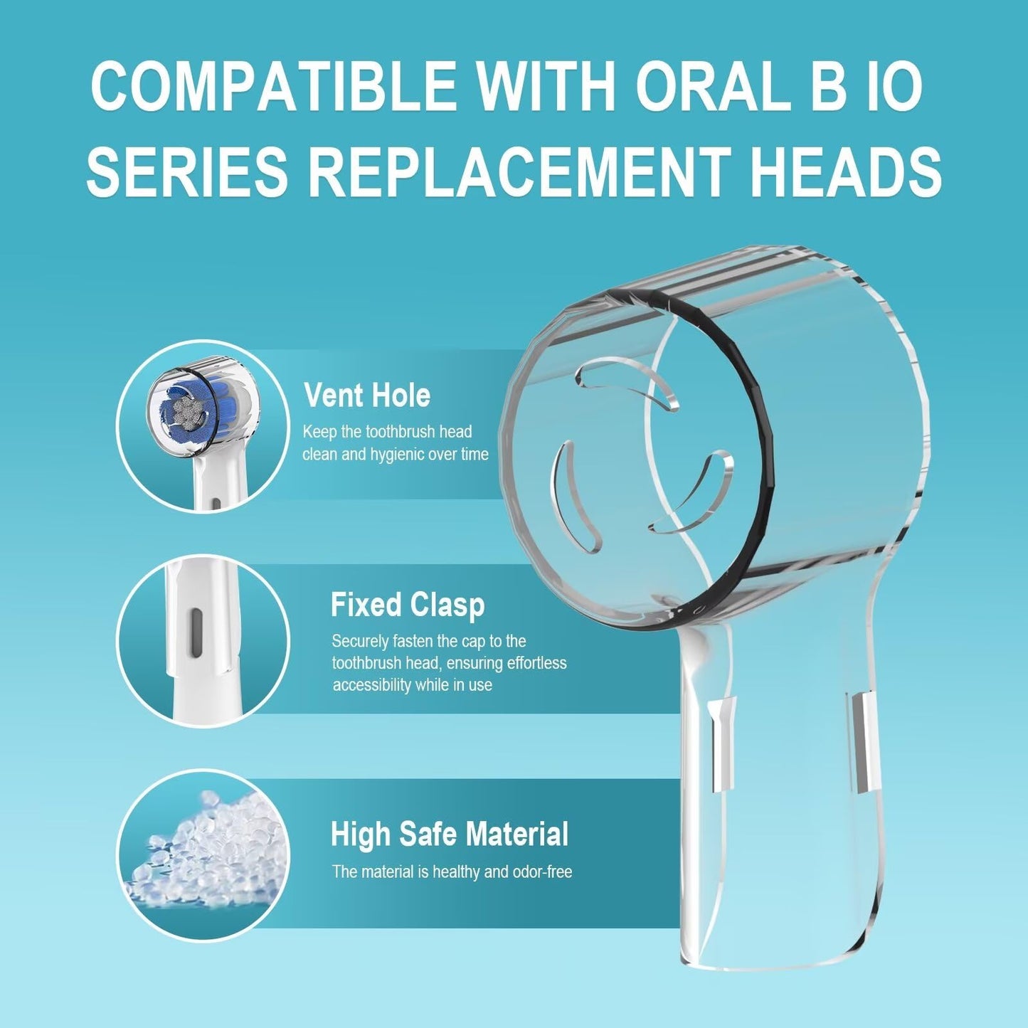 6 Pack Toothbrush Heads Dustproof Cover Compatible with Oral B, Fits for Oral-B iO Series, Pro 1000, 1500, 5000, 7500 Electric Toothbrush, Protects Brush Head and Convenient Travel