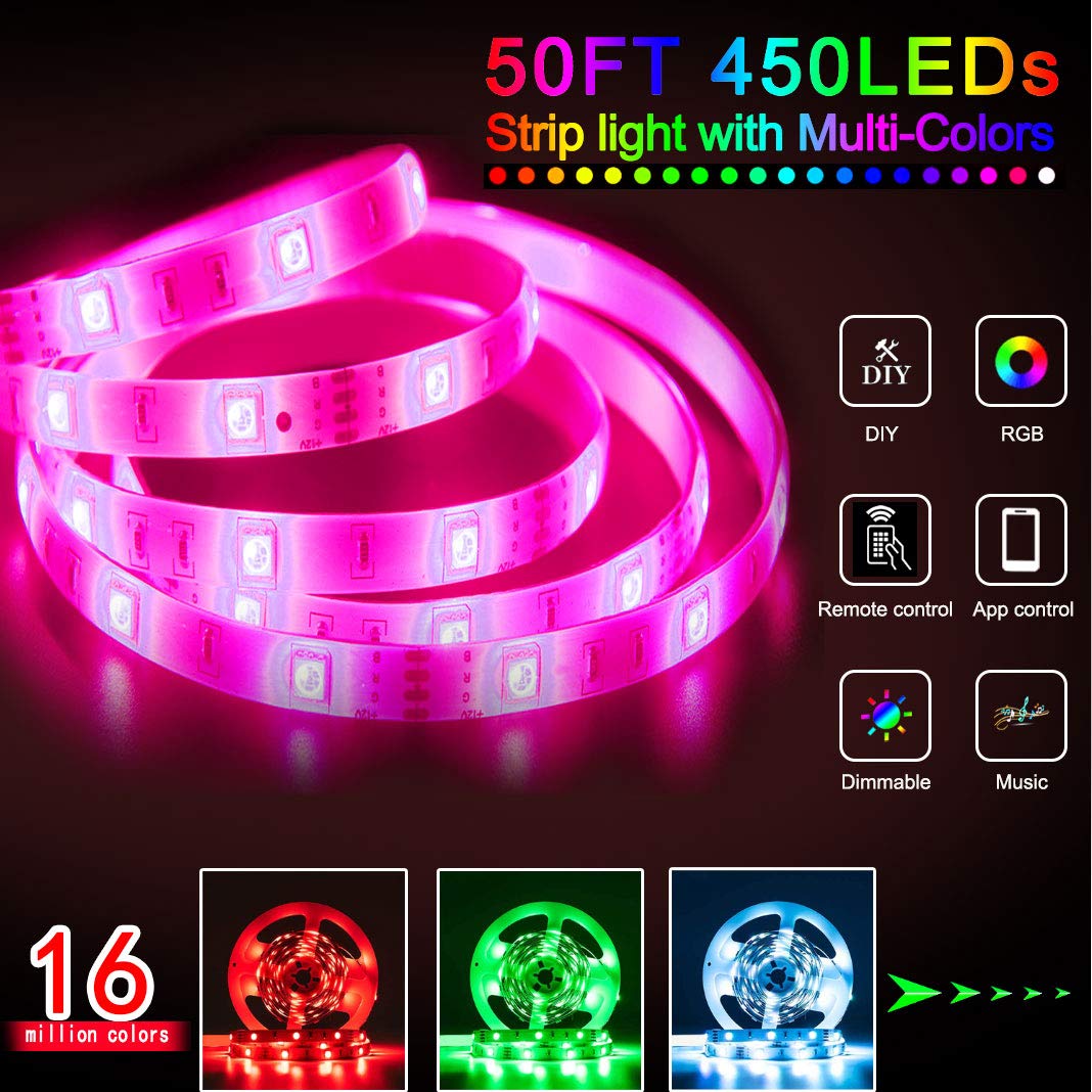 LED Strip Lights 100ft, Bluetooth and APP Control, Multicolor RGB Light Strips, Music Sync Color Changing for Bedroom Indoor