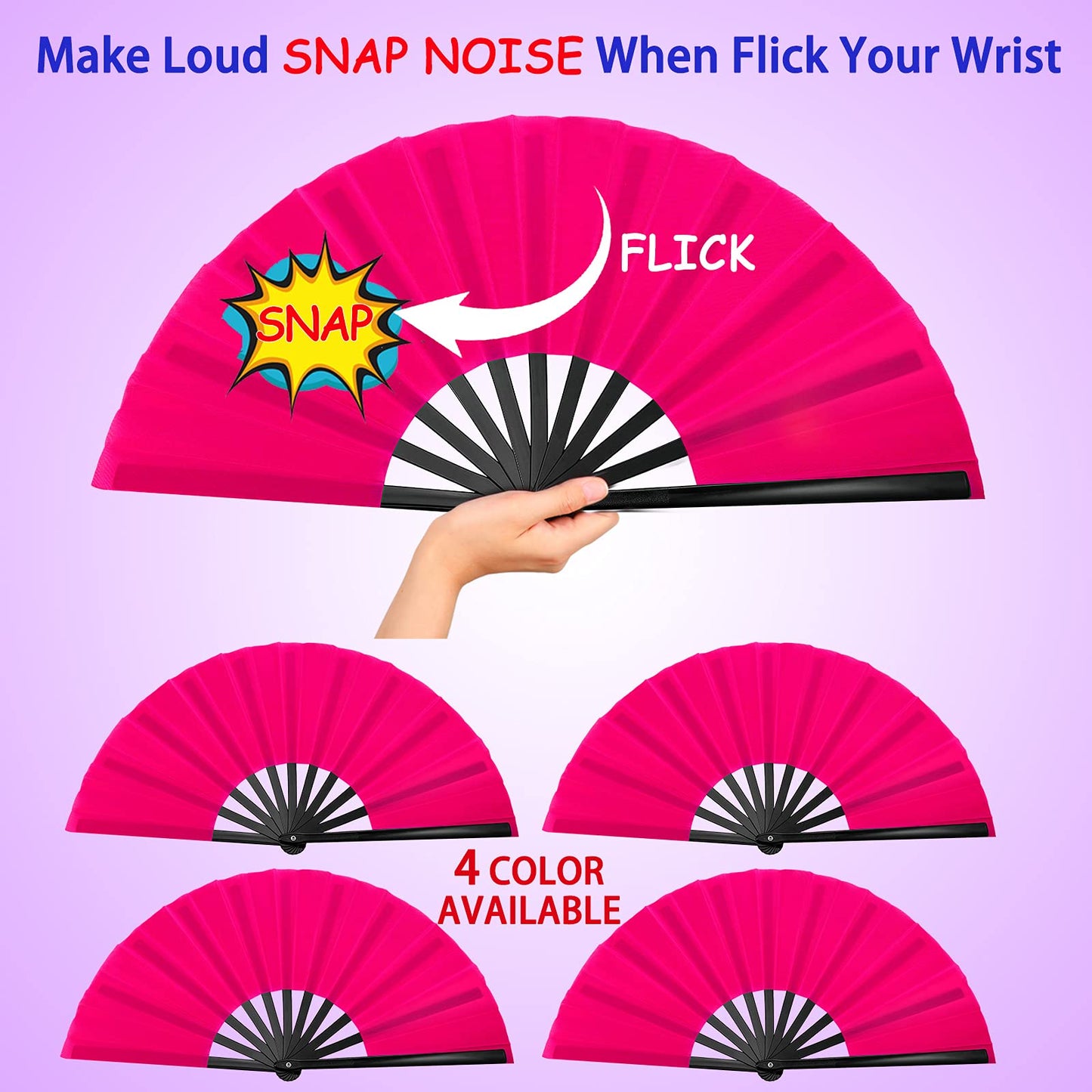 Blulu 4 Pcs Large Folding Fans for Line Dancing Big Silk Hand Clapping Popping Fans Bulk for Dancing Boots on The Ground Festival Party Decoration(Classic Style,Blue, Rose Red, Green, Red,13 Inch)