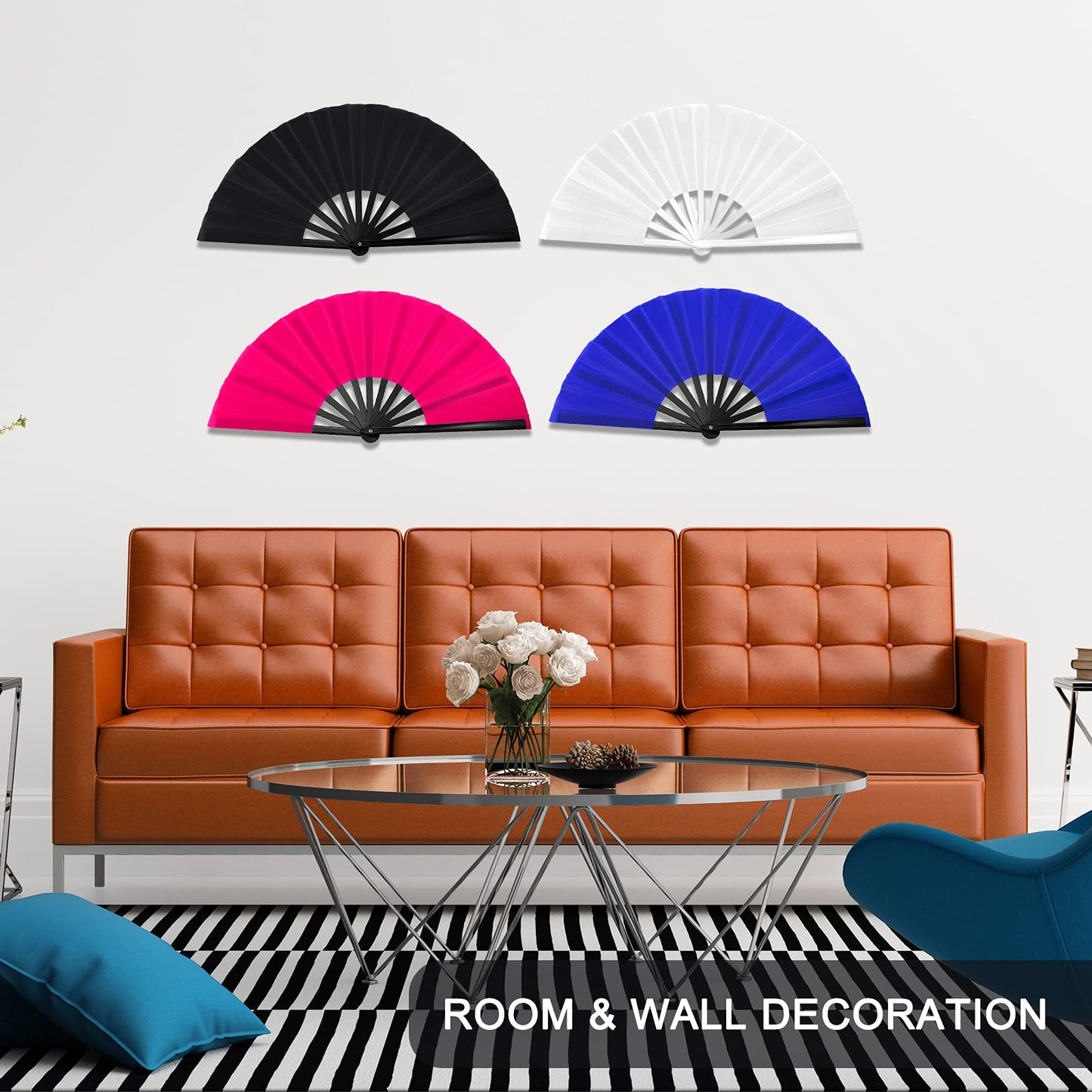 Blulu 4 Pcs Large Folding Fans for Line Dancing Big Silk Hand Clapping Popping Fans Bulk for Dancing Boots on The Ground Festival Party Decoration(Classic Style,Blue, Rose Red, Green, Red,13 Inch)