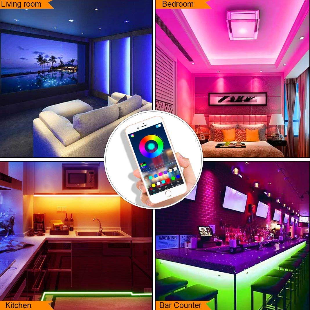 LED Strip Lights 100ft, Bluetooth and APP Control, Multicolor RGB Light Strips, Music Sync Color Changing for Bedroom Indoor