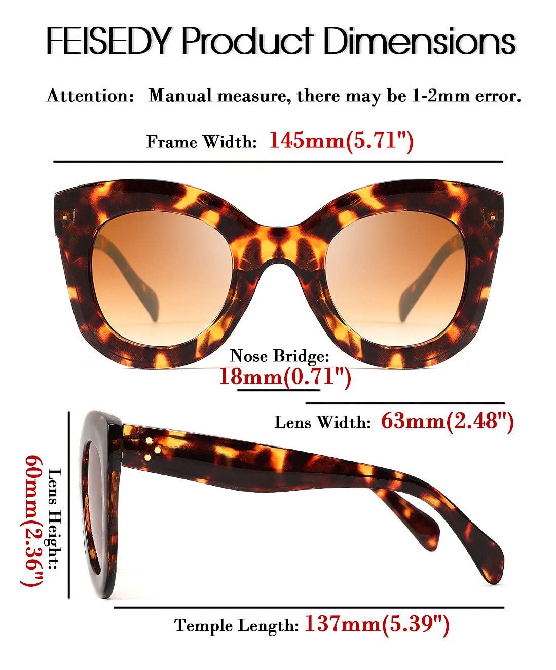 Retro Oversized Square Horn Sunglasses Semi Cat Eye Butterfly Glass Big Thick Bold Frame