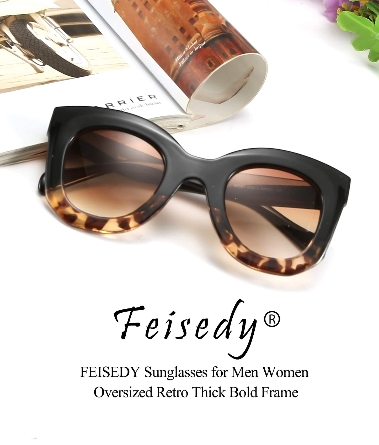 Retro Oversized Square Horn Sunglasses Semi Cat Eye Butterfly Glass Big Thick Bold Frame