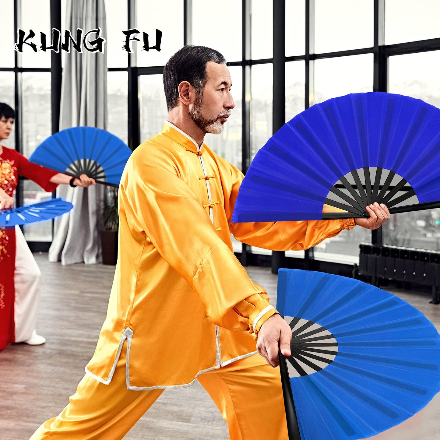 Blulu 4 Pcs Large Folding Fans for Line Dancing Big Silk Hand Clapping Popping Fans Bulk for Dancing Boots on The Ground Festival Party Decoration(Classic Style,Blue, Rose Red, Green, Red,13 Inch)