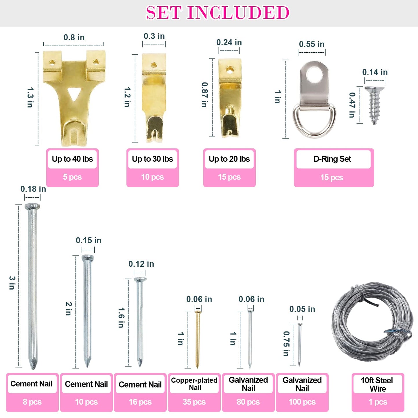 1002pcs Hardware Nails Assortment Kit, Nails for Hanging Pictures, Small Wall Nails for Hanging, Finishing Nails, Common Wood Nails, Mini 8oz Claw Hammer and Nails Set with Magnetic Wristband