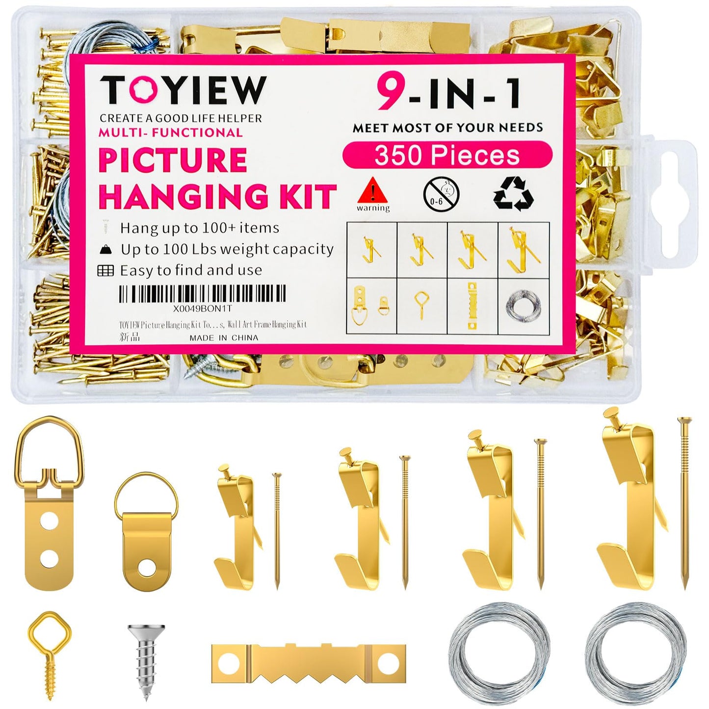 1002pcs Hardware Nails Assortment Kit, Nails for Hanging Pictures, Small Wall Nails for Hanging, Finishing Nails, Common Wood Nails, Mini 8oz Claw Hammer and Nails Set with Magnetic Wristband
