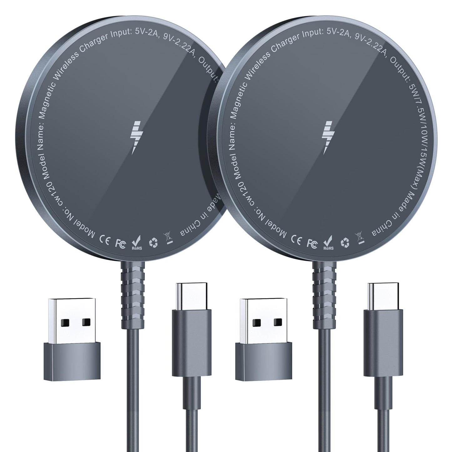 Magnetic Wireless Charging Pad for iPhone 16 15 14 13 12 Series & AirPods 4-2 Pro, Strong Magnet, Aluminum Alloy, USB-C/A Ports, Ultra-Thin & Portable, Ideal for Desk & Bedside