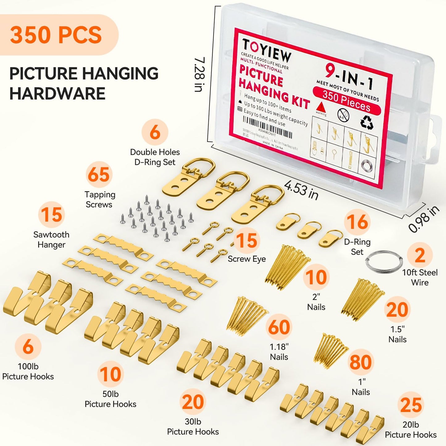 1002pcs Hardware Nails Assortment Kit, Nails for Hanging Pictures, Small Wall Nails for Hanging, Finishing Nails, Common Wood Nails, Mini 8oz Claw Hammer and Nails Set with Magnetic Wristband