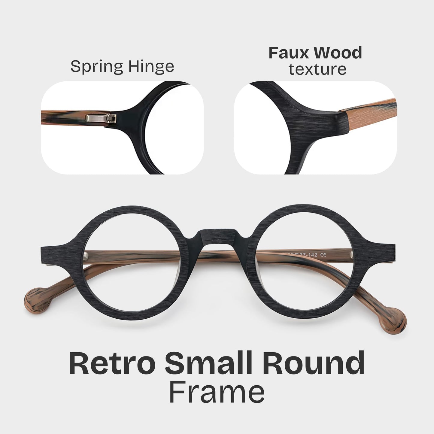 Vintage Small Round Blue Light Blocking Glasses for Men Women Wood Grain Acetate Eyewear