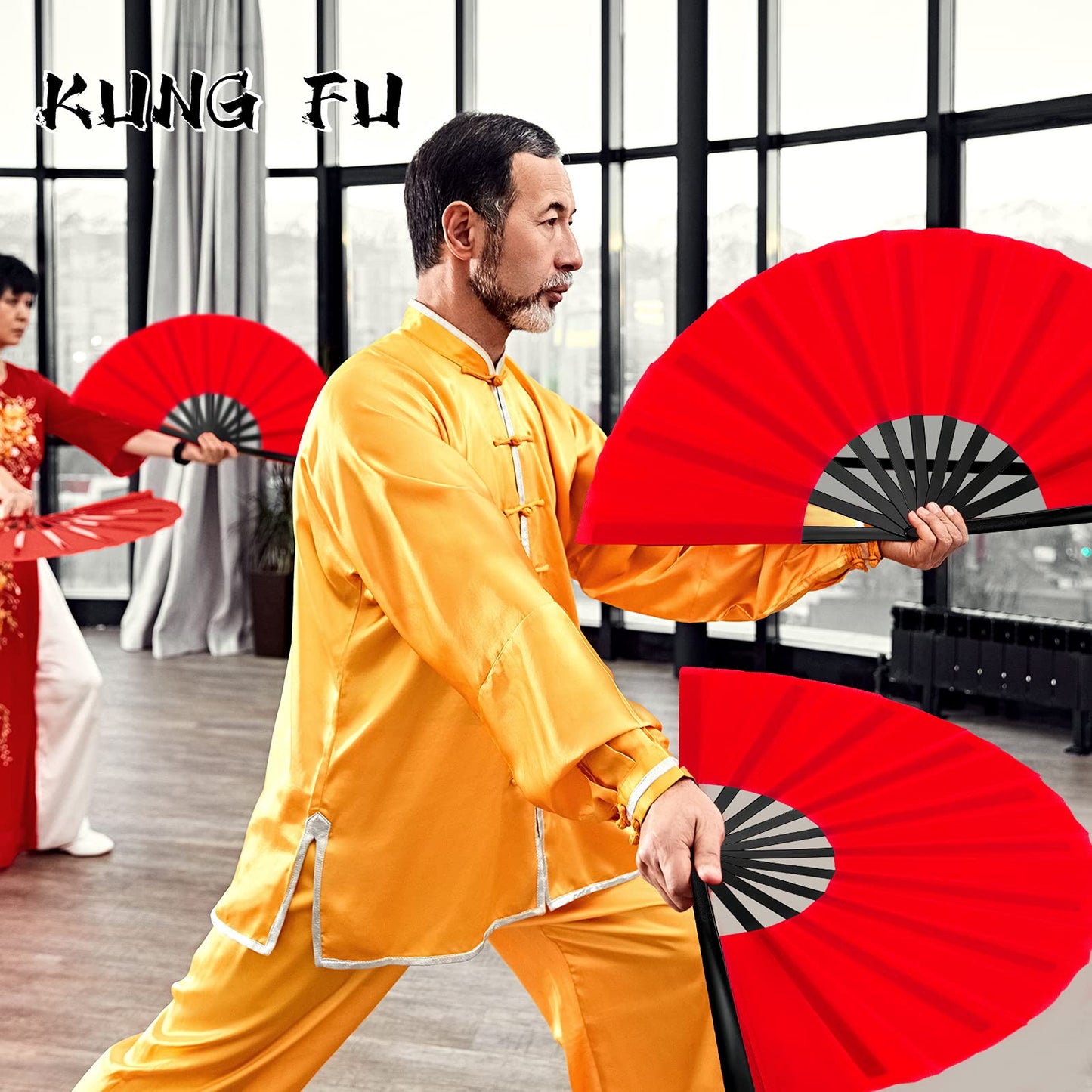 Blulu 4 Pcs Large Folding Fans for Line Dancing Big Silk Hand Clapping Popping Fans Bulk for Dancing Boots on The Ground Festival Party Decoration(Classic Style,Blue, Rose Red, Green, Red,13 Inch)