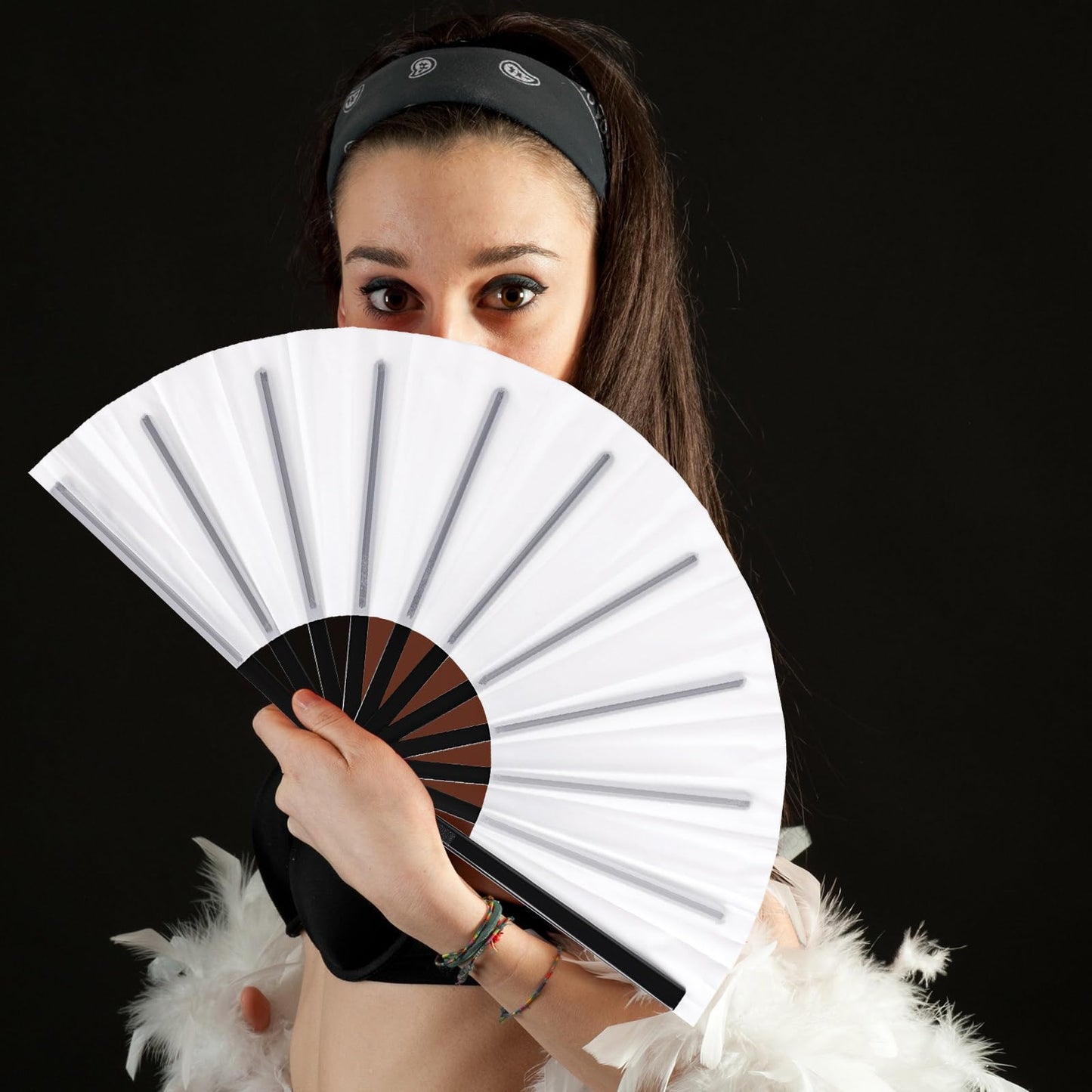 Blulu 4 Pcs Large Folding Fans for Line Dancing Big Silk Hand Clapping Popping Fans Bulk for Dancing Boots on The Ground Festival Party Decoration(Classic Style,Blue, Rose Red, Green, Red,13 Inch)