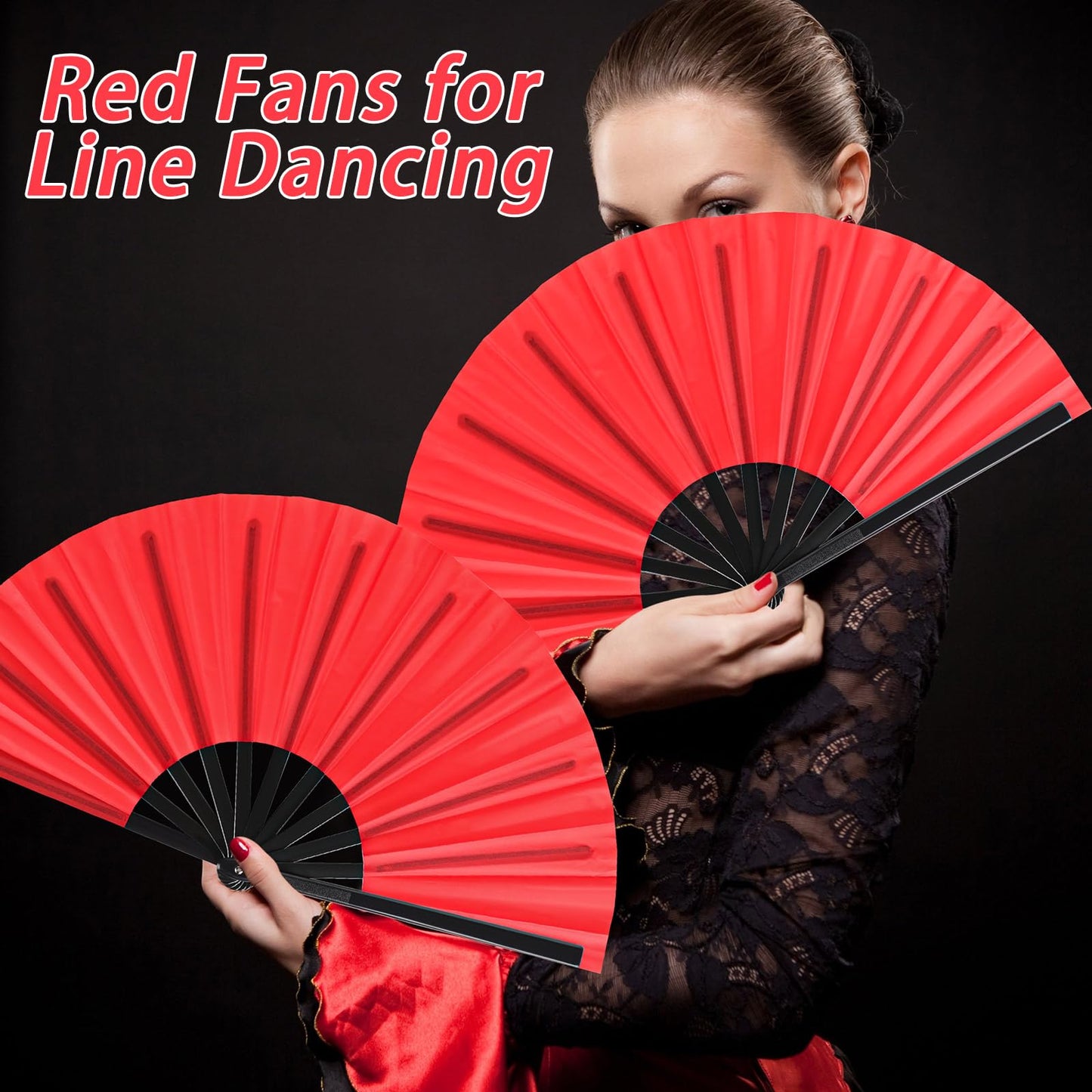 Blulu 4 Pcs Large Folding Fans for Line Dancing Big Silk Hand Clapping Popping Fans Bulk for Dancing Boots on The Ground Festival Party Decoration(Classic Style,Blue, Rose Red, Green, Red,13 Inch)