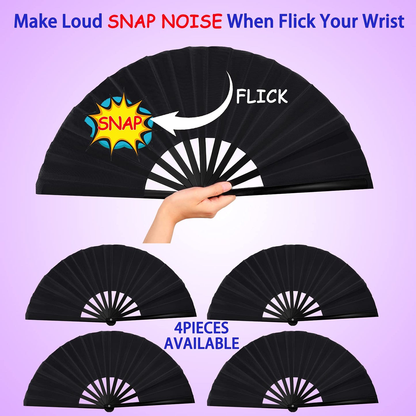Blulu 4 Pcs Large Folding Fans for Line Dancing Big Silk Hand Clapping Popping Fans Bulk for Dancing Boots on The Ground Festival Party Decoration(Classic Style,Blue, Rose Red, Green, Red,13 Inch)