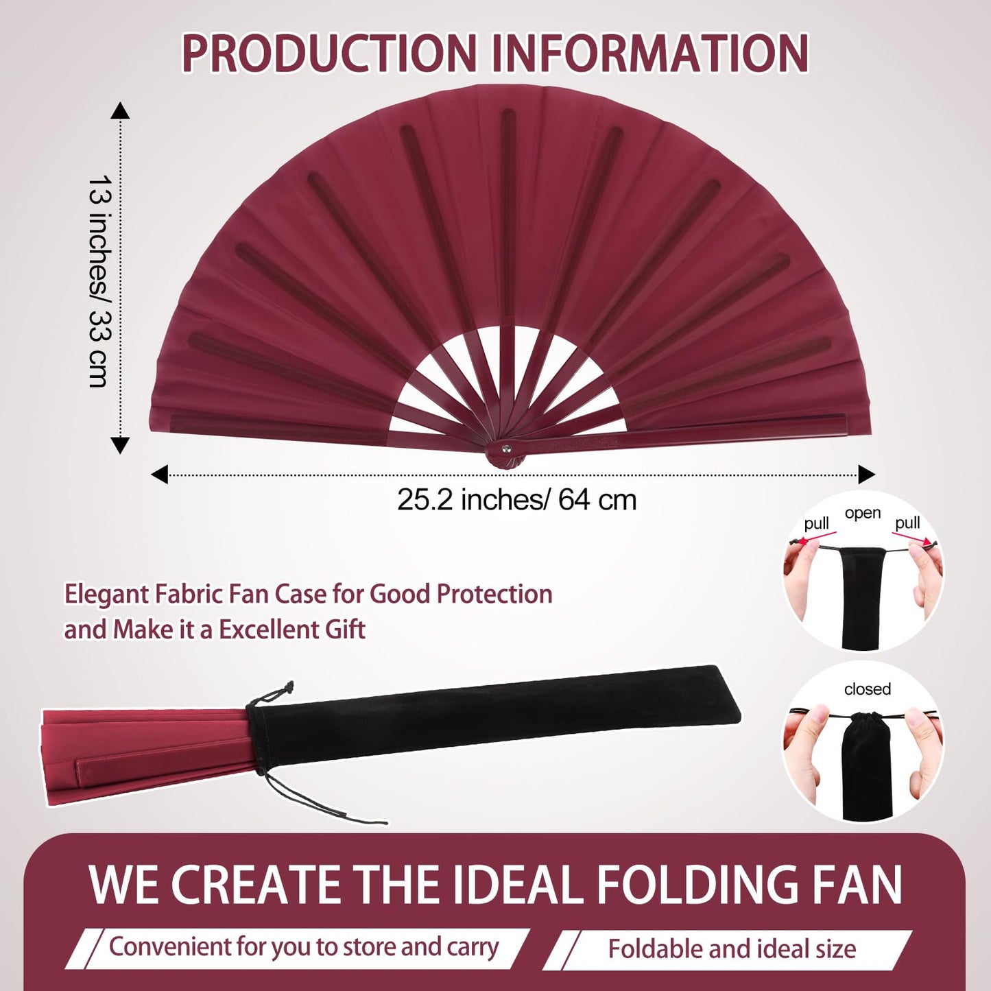 Blulu 4 Pcs Large Folding Fans for Line Dancing Big Silk Hand Clapping Popping Fans Bulk for Dancing Boots on The Ground Festival Party Decoration(Classic Style,Blue, Rose Red, Green, Red,13 Inch)