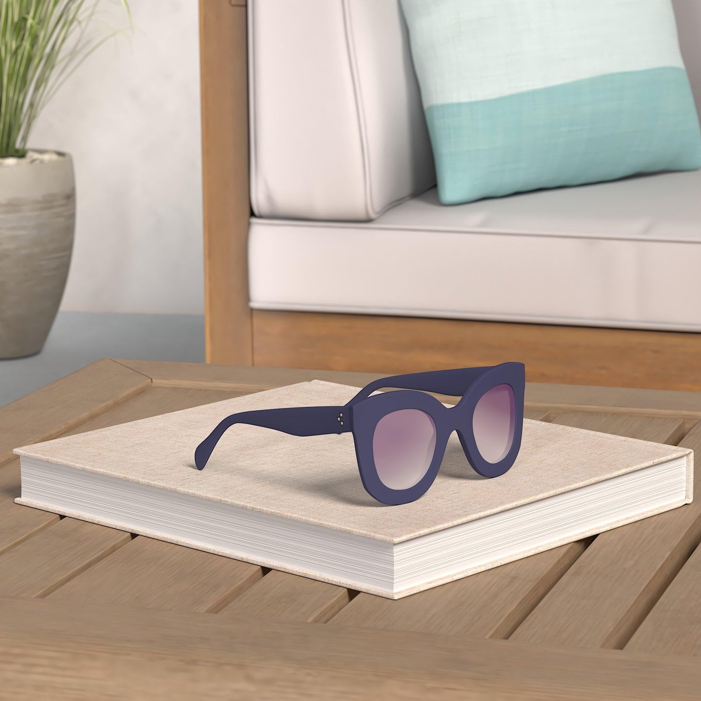 Retro Oversized Square Horn Sunglasses Semi Cat Eye Butterfly Glass Big Thick Bold Frame