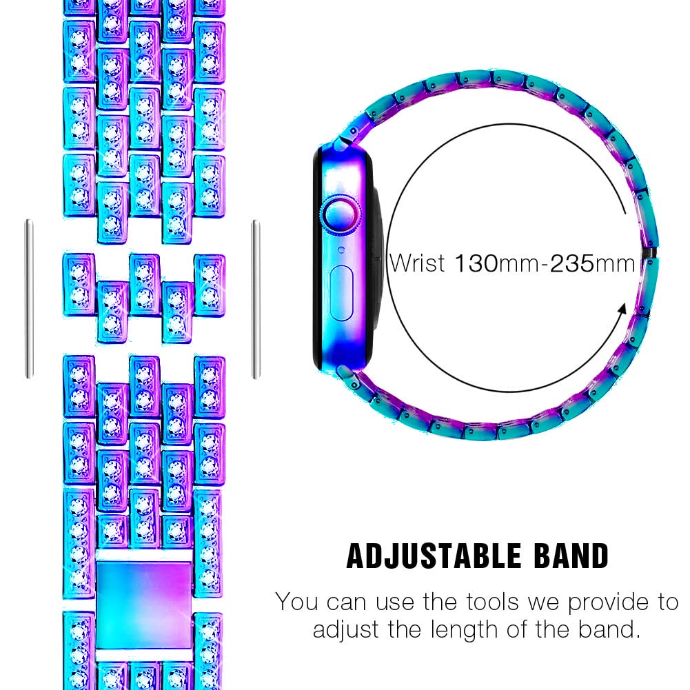 Supoix Compatible with Apple Watch Band 38mm 40mm 41mm 42mm 44mm 45mm 46mm 49mm+ Case, Women Jewelry Bling Diamond Rhinestone Replacement Metal Bands & 2 Pack PC Protector Case for iWatch Ultra 2/ Ultra Series 10/9/8/7/6/5/4/3/2/1/SE