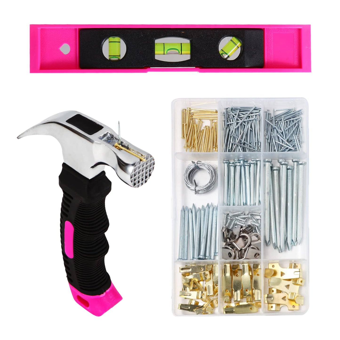 1002pcs Hardware Nails Assortment Kit, Nails for Hanging Pictures, Small Wall Nails for Hanging, Finishing Nails, Common Wood Nails, Mini 8oz Claw Hammer and Nails Set with Magnetic Wristband