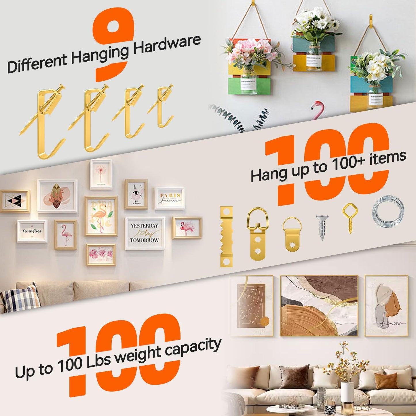 1002pcs Hardware Nails Assortment Kit, Nails for Hanging Pictures, Small Wall Nails for Hanging, Finishing Nails, Common Wood Nails, Mini 8oz Claw Hammer and Nails Set with Magnetic Wristband