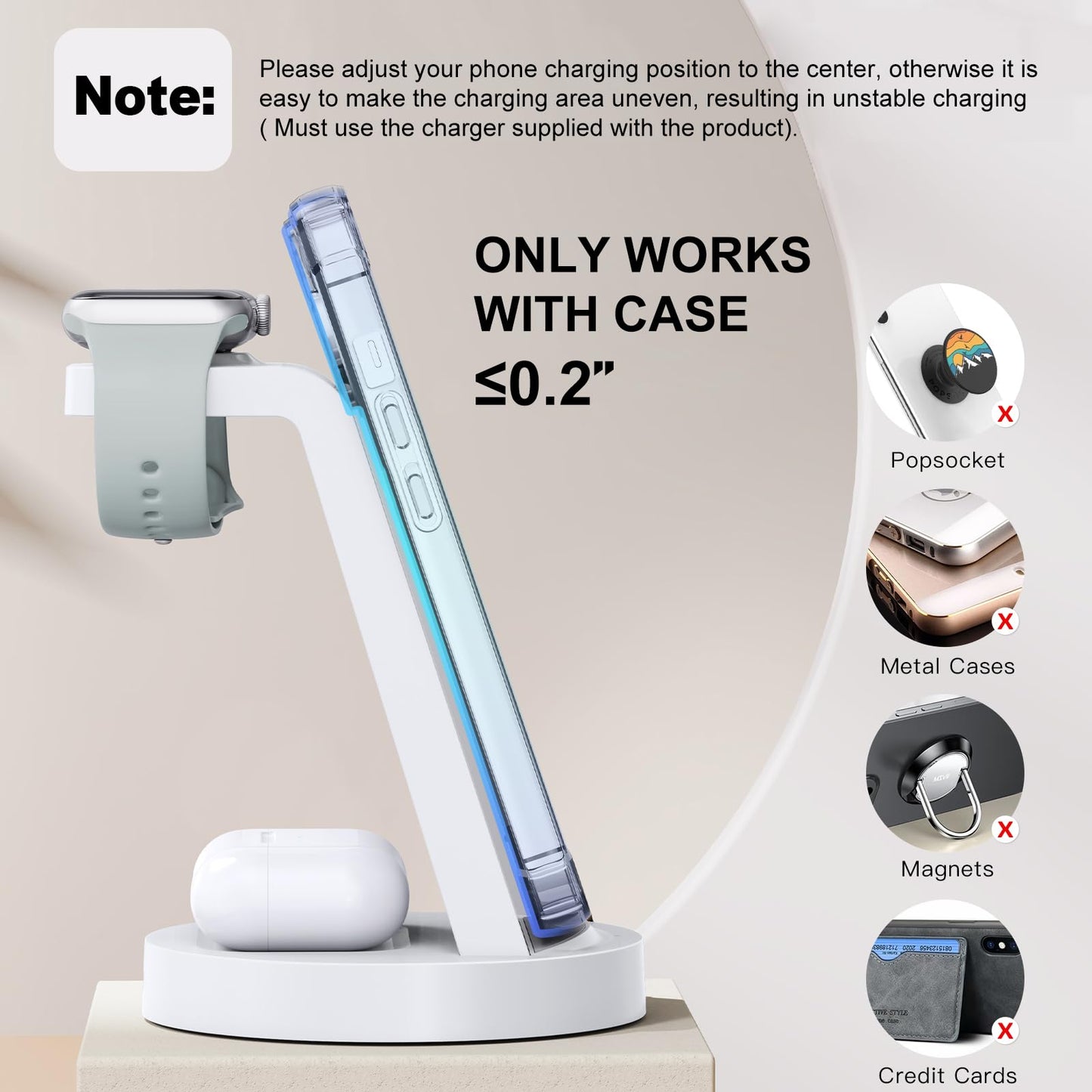 3 in 1 Charging Station for iPhone, Wireless Charger for iPhone 16e 16 15 14 13 12 11 X Pro Max & Apple Watch - Wireless Charging Station for AirPods 4 3 Pro