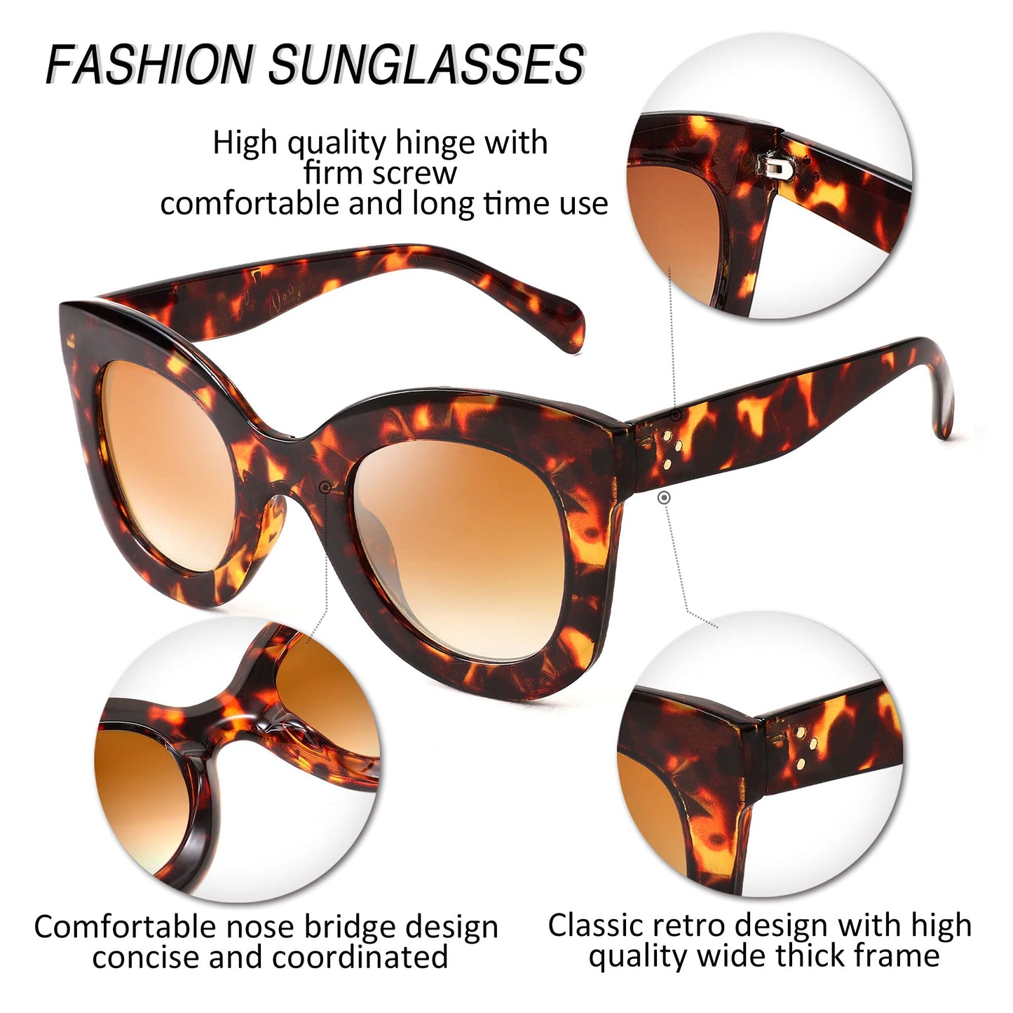 Retro Oversized Square Horn Sunglasses Semi Cat Eye Butterfly Glass Big Thick Bold Frame
