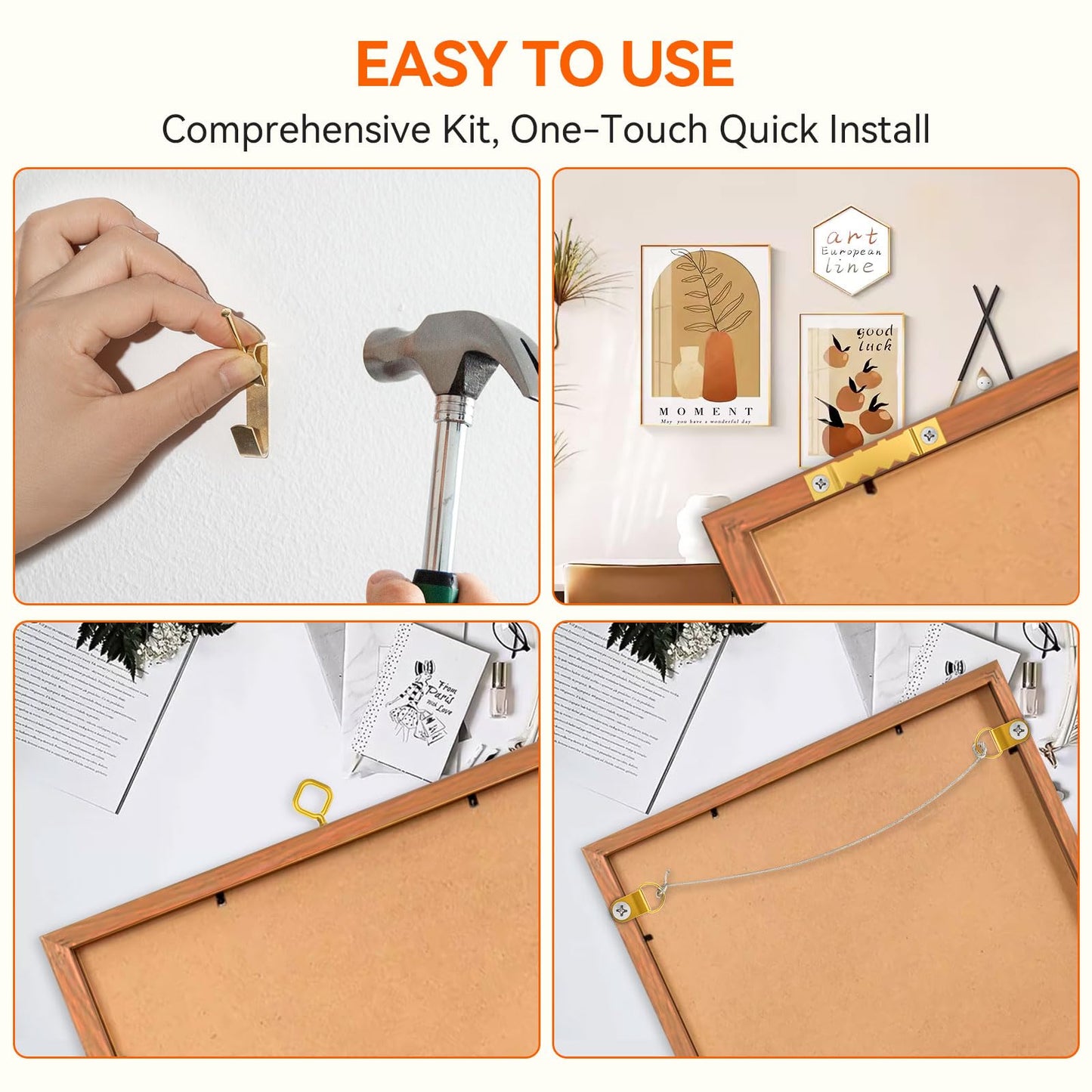 1002pcs Hardware Nails Assortment Kit, Nails for Hanging Pictures, Small Wall Nails for Hanging, Finishing Nails, Common Wood Nails, Mini 8oz Claw Hammer and Nails Set with Magnetic Wristband
