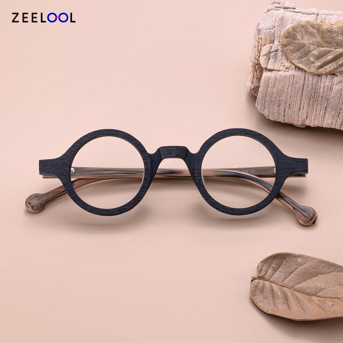 Vintage Small Round Blue Light Blocking Glasses for Men Women Wood Grain Acetate Eyewear