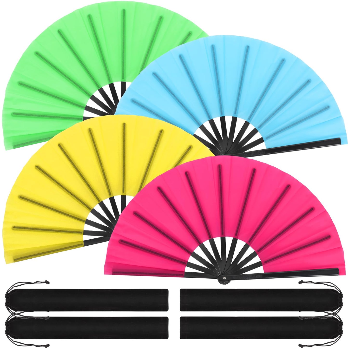 Blulu 4 Pcs Large Folding Fans for Line Dancing Big Silk Hand Clapping Popping Fans Bulk for Dancing Boots on The Ground Festival Party Decoration(Classic Style,Blue, Rose Red, Green, Red,13 Inch)