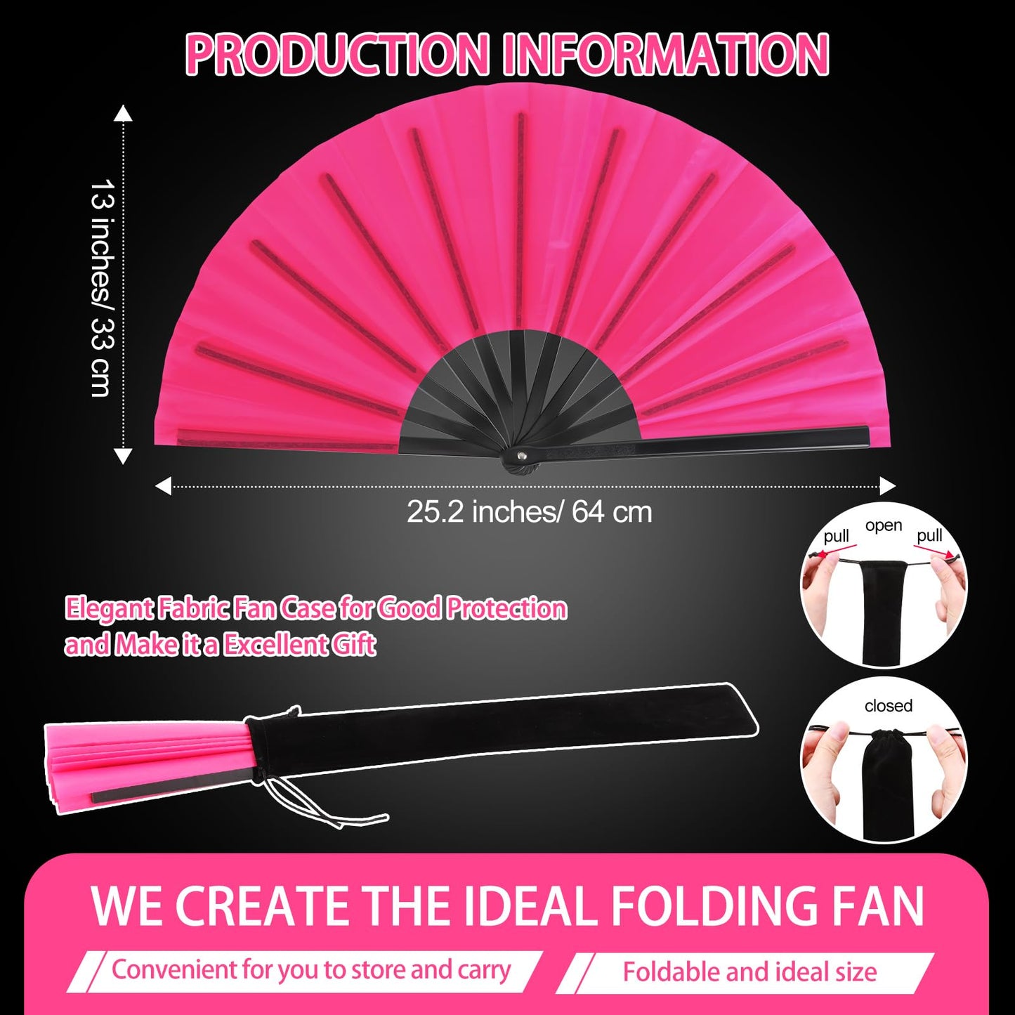 Blulu 4 Pcs Large Folding Fans for Line Dancing Big Silk Hand Clapping Popping Fans Bulk for Dancing Boots on The Ground Festival Party Decoration(Classic Style,Blue, Rose Red, Green, Red,13 Inch)