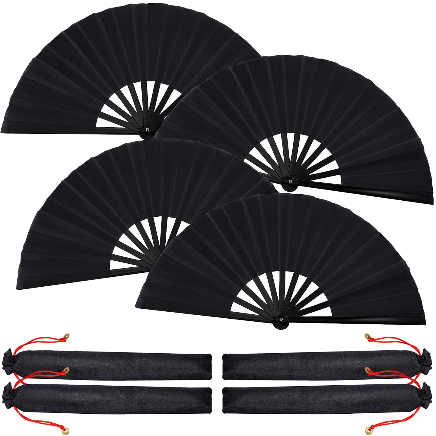 Blulu 4 Pcs Large Folding Fans for Line Dancing Big Silk Hand Clapping Popping Fans Bulk for Dancing Boots on The Ground Festival Party Decoration(Classic Style,Blue, Rose Red, Green, Red,13 Inch)