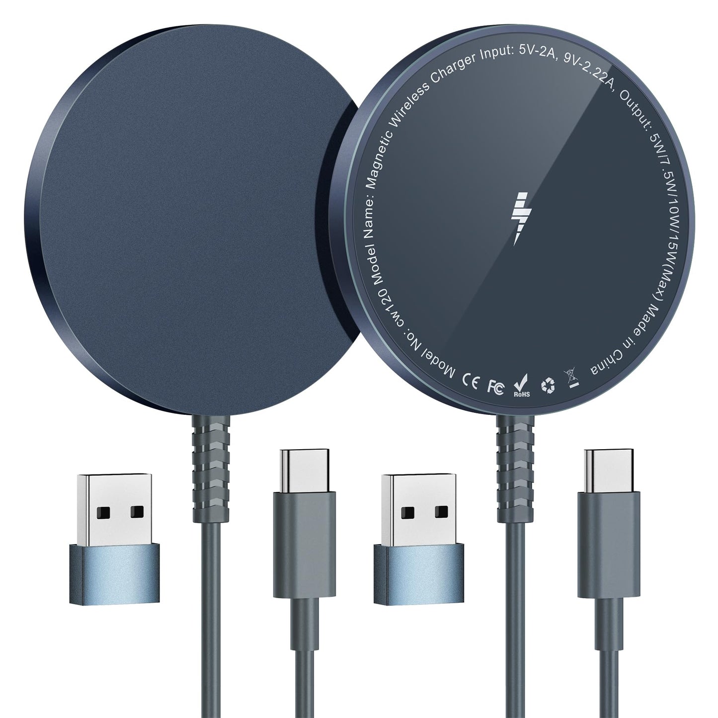 Magnetic Wireless Charging Pad for iPhone 16 15 14 13 12 Series & AirPods 4-2 Pro, Strong Magnet, Aluminum Alloy, USB-C/A Ports, Ultra-Thin & Portable, Ideal for Desk & Bedside