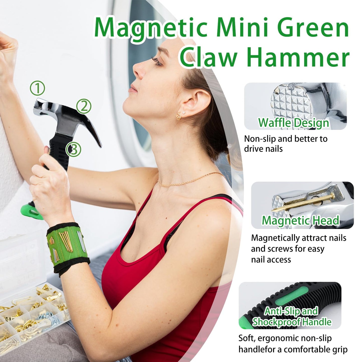 1002pcs Hardware Nails Assortment Kit, Nails for Hanging Pictures, Small Wall Nails for Hanging, Finishing Nails, Common Wood Nails, Mini 8oz Claw Hammer and Nails Set with Magnetic Wristband