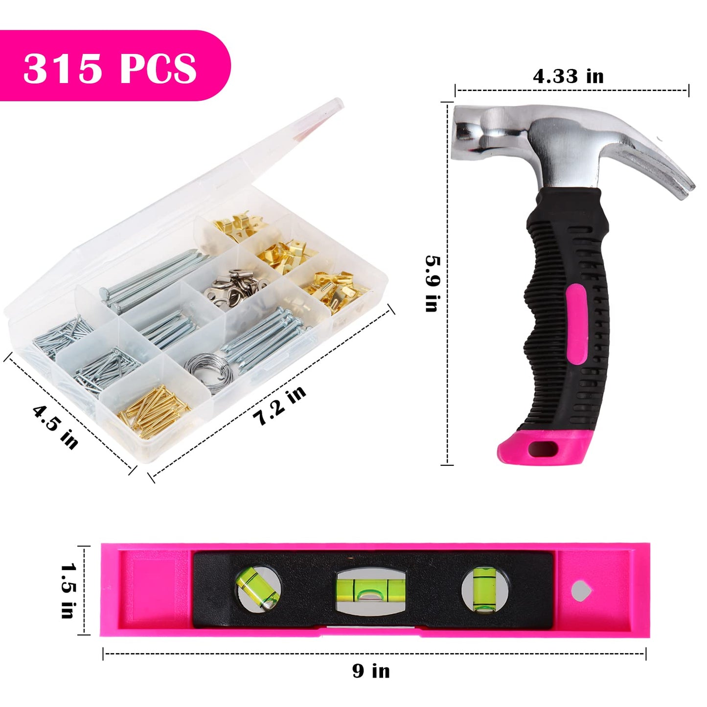 1002pcs Hardware Nails Assortment Kit, Nails for Hanging Pictures, Small Wall Nails for Hanging, Finishing Nails, Common Wood Nails, Mini 8oz Claw Hammer and Nails Set with Magnetic Wristband