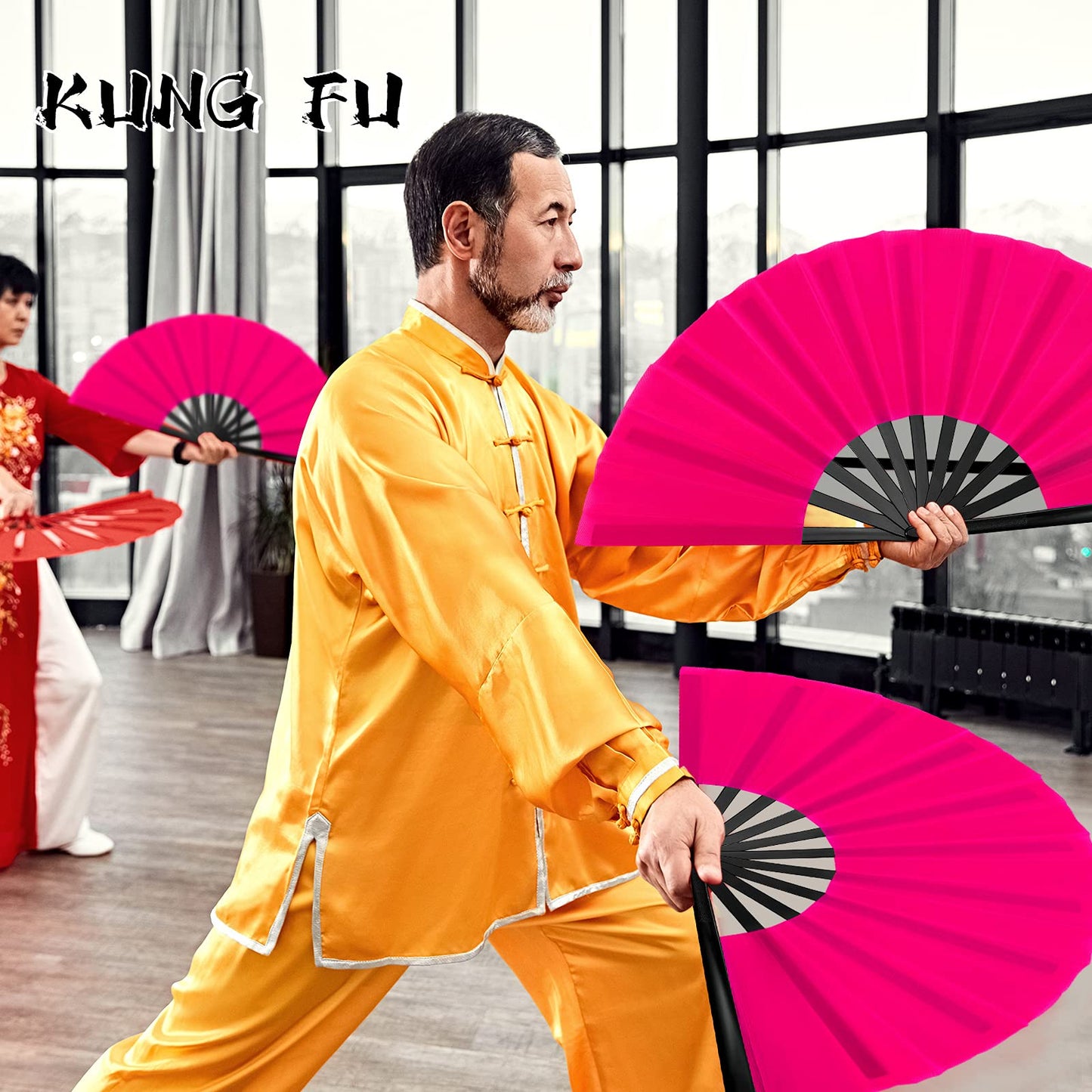 Blulu 4 Pcs Large Folding Fans for Line Dancing Big Silk Hand Clapping Popping Fans Bulk for Dancing Boots on The Ground Festival Party Decoration(Classic Style,Blue, Rose Red, Green, Red,13 Inch)